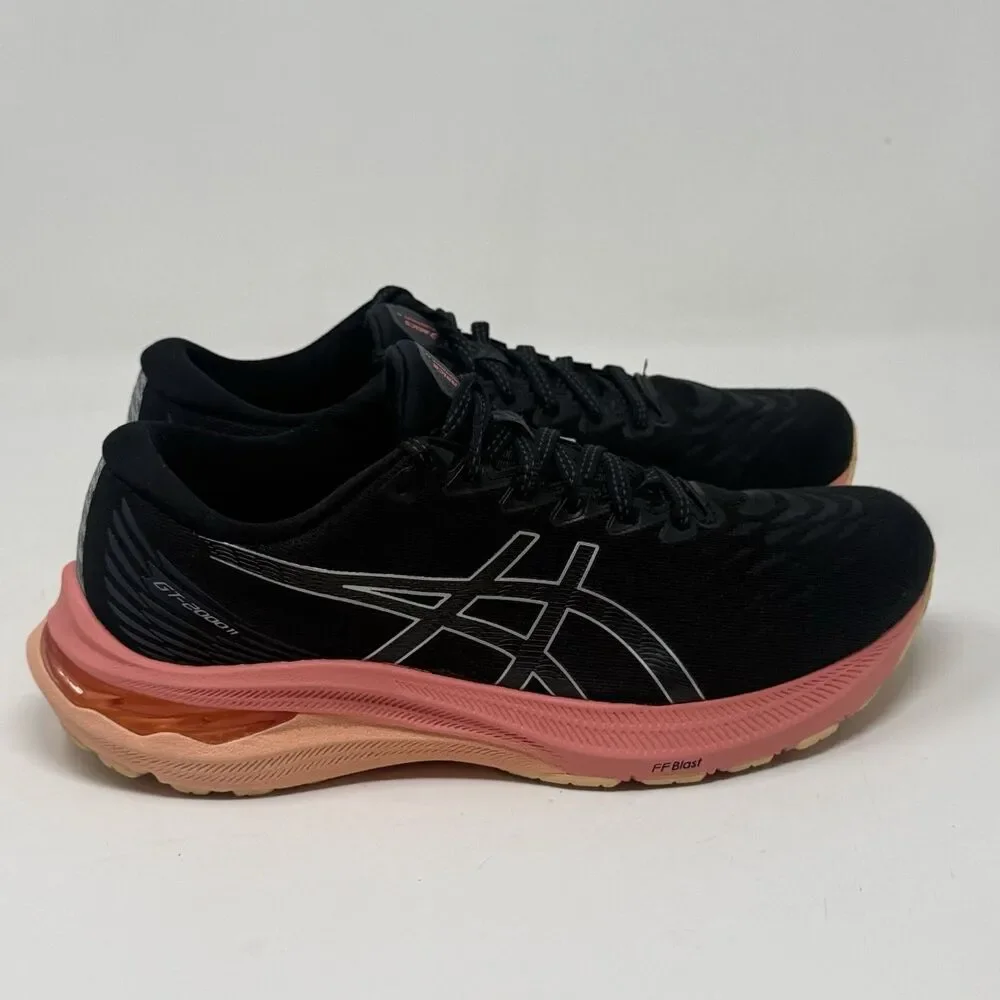 Asics GT-2000 11 Shoes Womens 8 Black Pink Peach Mesh Running Walking Sneakers